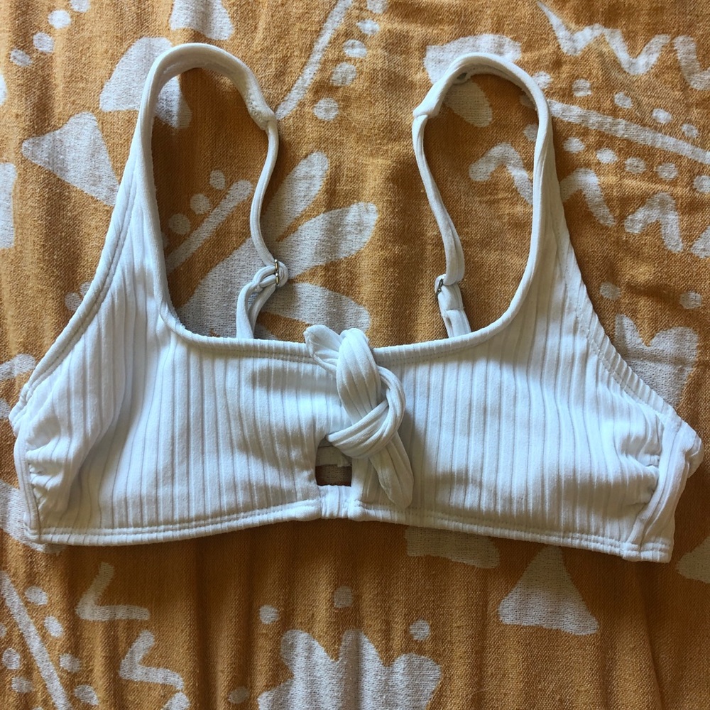 White Ribbed Bikini Top